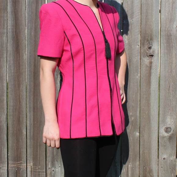 80's Pink Zipper Top Complete With Shoulder Pads - Picture 2 of 4